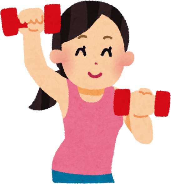 Illustration of a Smiling Woman Lifting Dumbbells